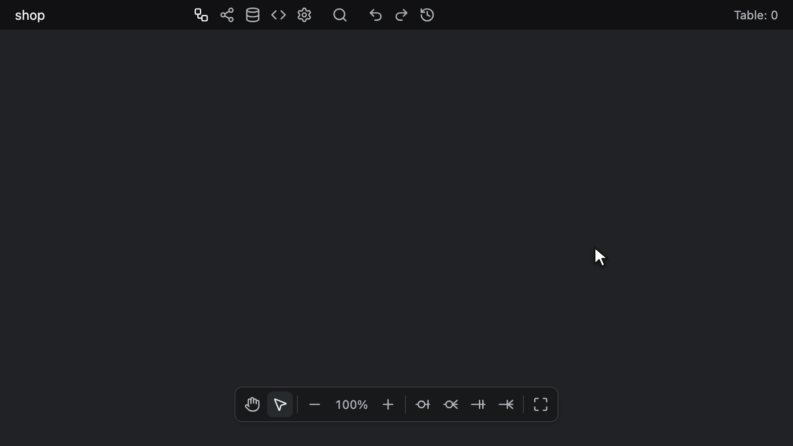 Right-clicking the canvas, opening the Relationship submenu, adding a table, then its own menu