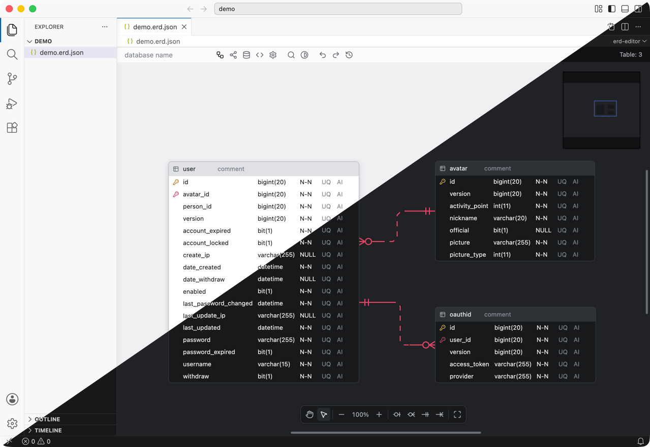 erd-editor running inside VS Code